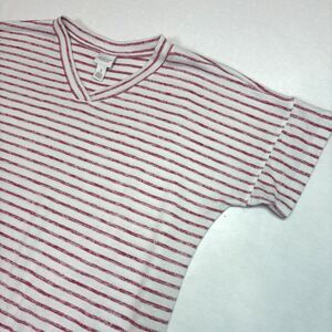Chicos Weekends T-shirt Striped Pink White Vneck Preppy Chico sizing 3 Chest 50"